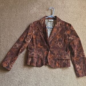 vintage Villager Liz Claiborne Corduroy Floral Brown Women's Jacket Size 6